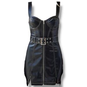 Urban Outfitters Faux Leather Bustier Dress S Black Fast Lane Buckle‎